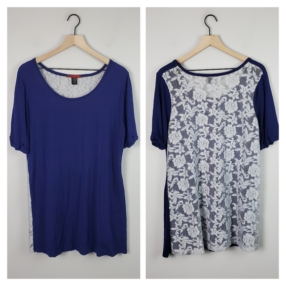 BKE Navy Lace Back Blouse XL - Picture 1 of 6